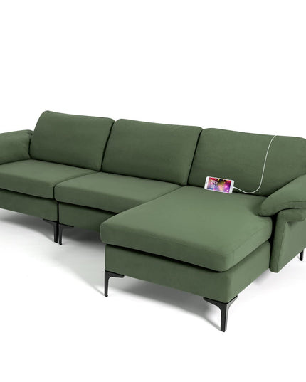 Giantex 100.5" L Convertible Sofa Couch, 3-Seat Sectional Sleeper with USB Ports & Socket