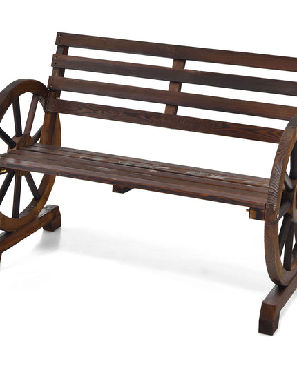 Giantex Outdoor Bench Wooden Wagon Wheel Bench, 2-Person Outdoor Garden Bench