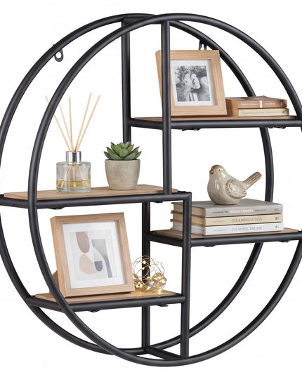 Giantex Industrial Style Round Wall Shelves for Living Room