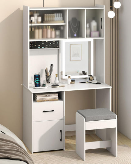 67" LED Vanity Desk with Lighted Mirror for Bedroom