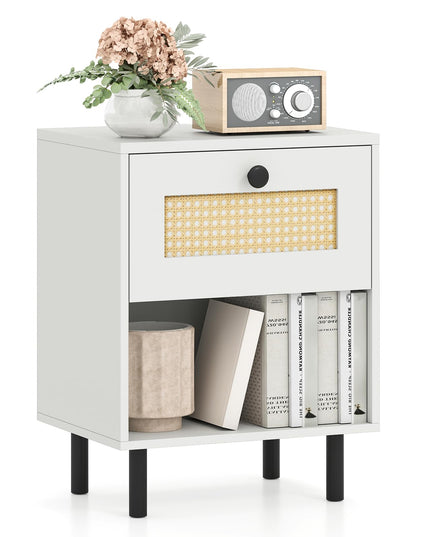 Giantex Rattan Nightstand with Drawer Set of 1/2 Modern Bed Side Table