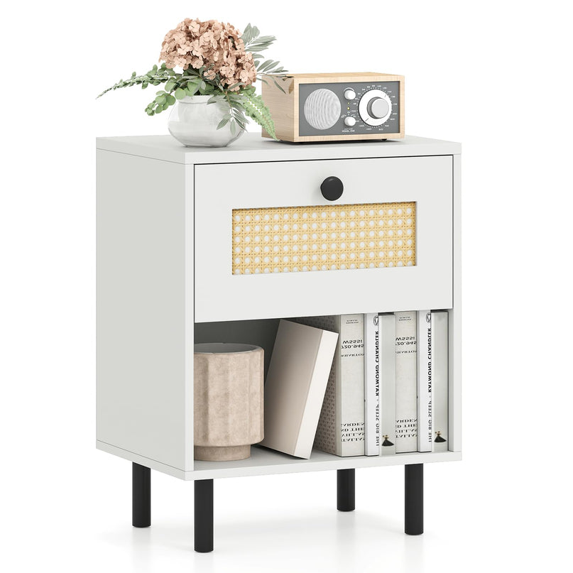 Giantex Rattan Nightstand with Drawer Set of 1/2 Modern Bed Side Table