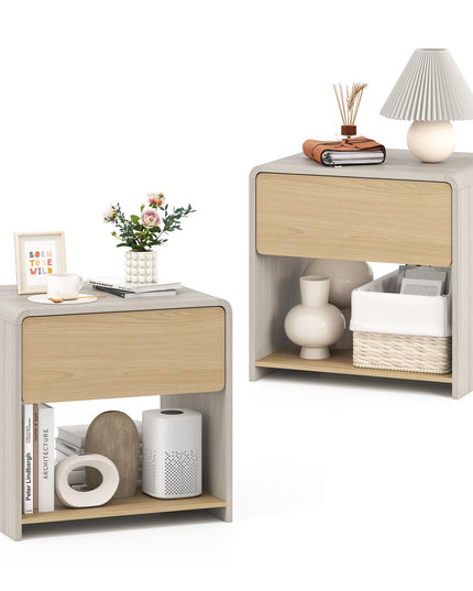 Giantex Modern Nightstand with Drawer Set of 1/2 Storage Open Shelf