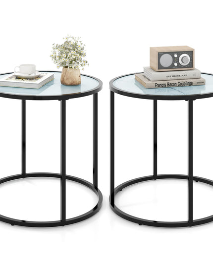 Giantex Round Side Table, Tempered Glass End Table with Metal Frame