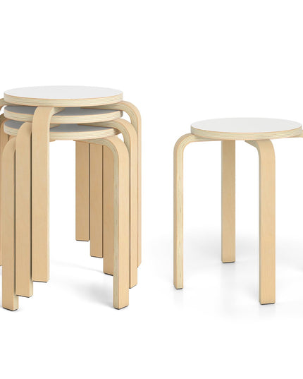 Stackable Bentwood Stools Set of 4, 18-Inch Height Backless Counter Chairs with Round Top, Anti-Slip Felt Pad