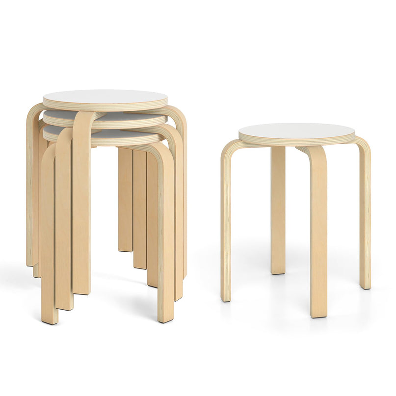Stackable Bentwood Stools Set of 4, 18-Inch Height Backless Counter Chairs with Round Top, Anti-Slip Felt Pad