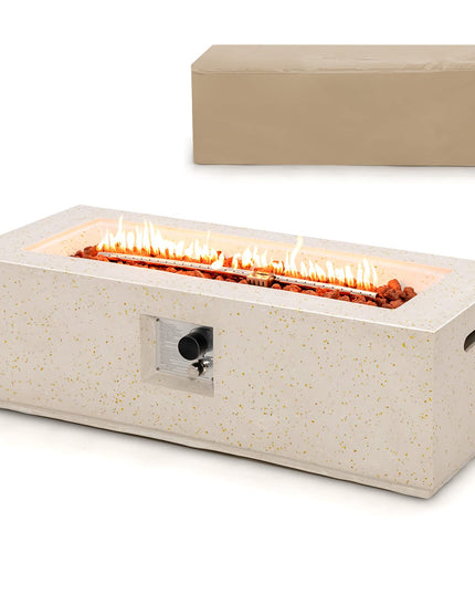 Giantex Rectangle Fire Pit Table - 50,000 BTU Terrazzo Propane Gas Fire Table