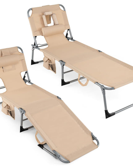 Chaise longue Giantex pliante pour la plage avec trou pour le visage, oreiller lavable, poche