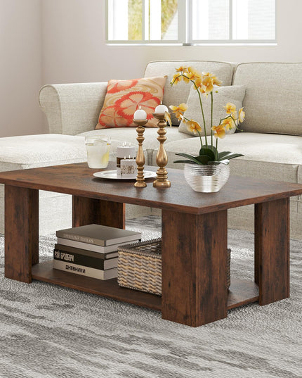 Giantex Rectangle Wood Center Table, 41" L 2-Tier Large Modern Tea Table w/Open Compartment