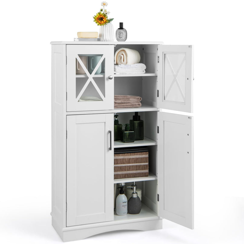Giantex Bathroom Floor Storage Cabinet - Linen Floor Cabinet with Doors and Adjustable Shelves