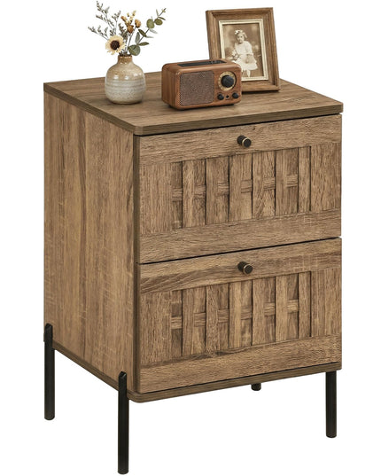 Giantex Lot de 1 ou 2 tables de chevet de canapé de style Mid-Century avec 2 tiroirs de rangement tressés