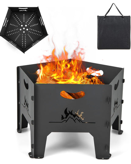 Giantex Portable Fire Pit for Outside - 19" Collapsible Wood Burning Fire Pit