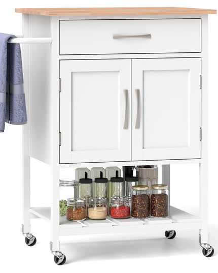 Giantex Rolling Kitchen Island Cart, Mobile Serving Cart with Drawer, 2-Door Storage Cabinet, Storage Shelf