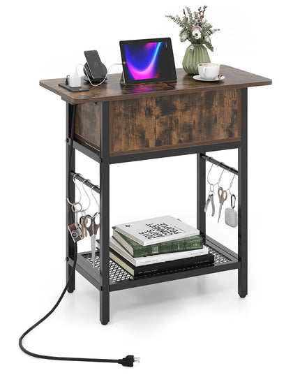 Giantex End Table with Charging Station Flip Top Bedside Night Stand(1/2)