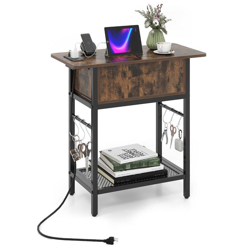 Giantex End Table with Charging Station Flip Top Bedside Night Stand(1/2)