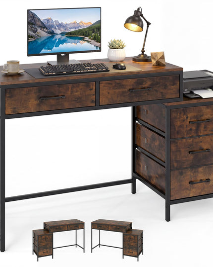 Giantex Reversible Computer Desk with 5 Drawers