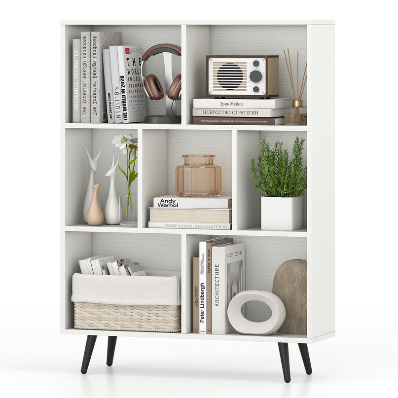 Giantex 7-Cube Bookcase 3-Tier Modern Bookshelf with 4 Metal Legs(31.5" x 9.5" x 42")