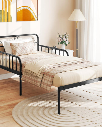 Giantex Metal Twin Bed Frame, Convertible Sofa Bed with Headboard & Armrests, Pull-Out Sleeper Chair Bed
