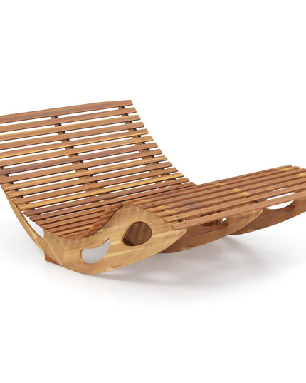 Giantex Extra-Large Dual Outdoor Rocking Chair, Acacia Wood Patio Lounge Chair with Ergonomic Curved & Slatted Seat