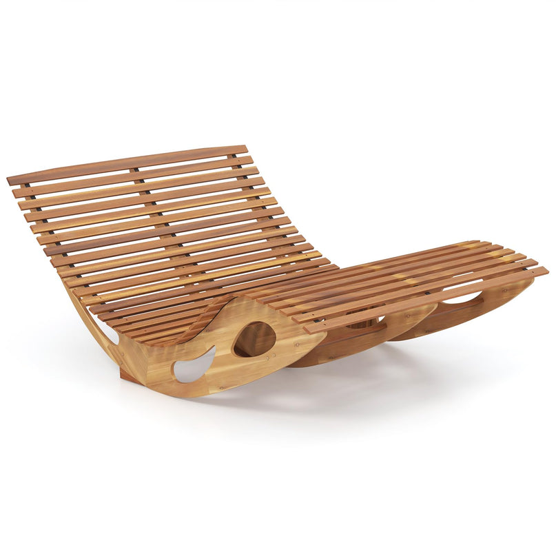 Giantex Extra-Large Dual Outdoor Rocking Chair, Acacia Wood Patio Lounge Chair with Ergonomic Curved & Slatted Seat