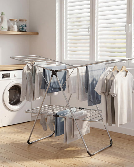 Giantex Foldable Clothes Drying Rack 2-Tier Aluminum Laundry Drying Rack