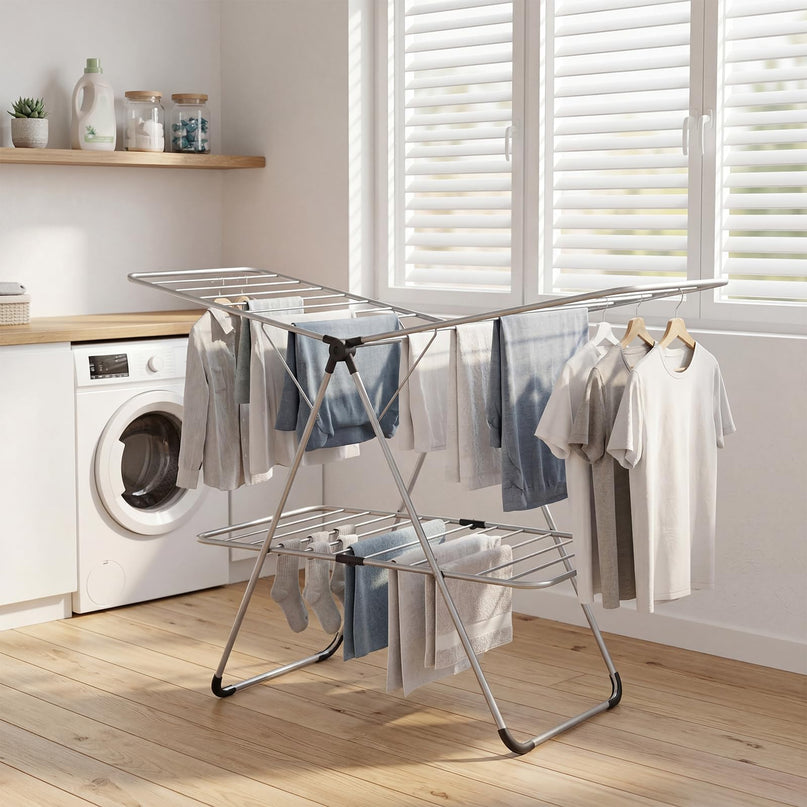 Giantex Foldable Clothes Drying Rack 2-Tier Aluminum Laundry Drying Rack