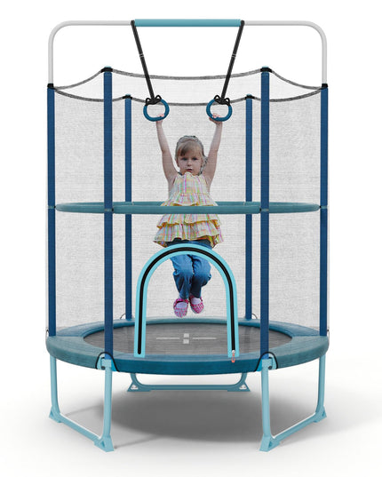 Giantex 60" Trampoline for Kids, 5 Ft Toddler Trampoline with Net, 85" Height Mini Trampoline with Detachable Ring and Horizontal Bar