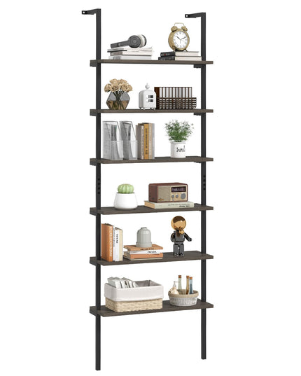 Giantex 6-Tier Ladder Shelf, 72" Wall Mounted Bookshelf with Metal Frame, Industrial Open Storage Shelves