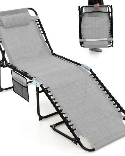 Folding Chaise Lounge Chair, Adjustable Beach Chair, Folding Patio Recliner