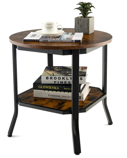 Giantex Round End Table, Industrial Nightstand w/Storage Shelf