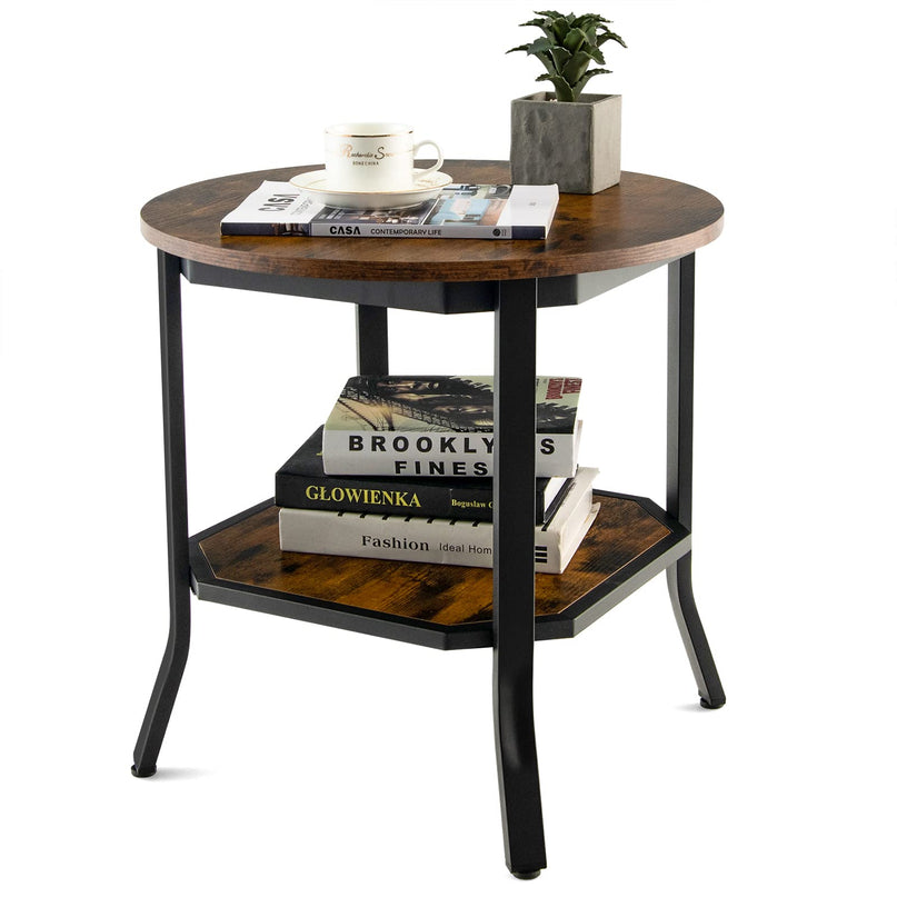 Giantex Round End Table, Industrial Nightstand w/Storage Shelf