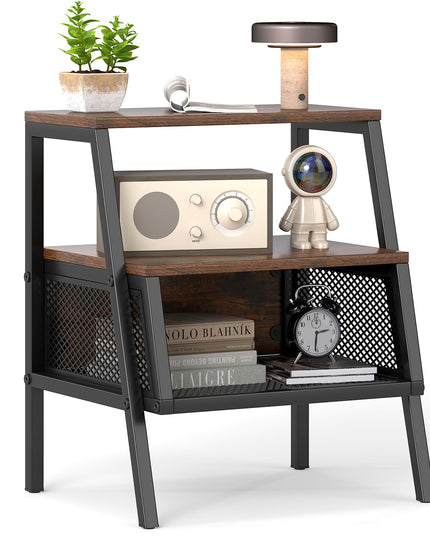 Giantex Industrial Nightstand w/Sturdy Trapezoidal Metal Frame