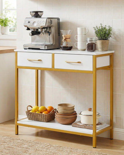 GIANTEX 29.5" Narrow Console Table w/ 2 Fabric Drawers & Open Compartment