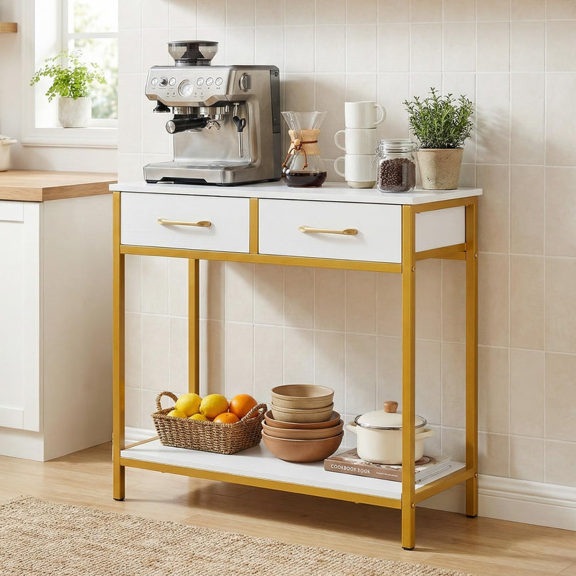 GIANTEX 29.5" Narrow Console Table w/ 2 Fabric Drawers & Open Compartment