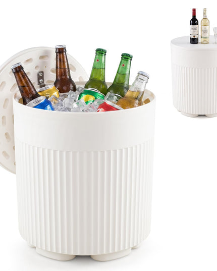 GIANTEX 3-in-1 6.2 Gal Outdoor Ice Bucket & Cooler Side Table with Storage