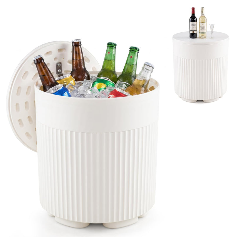 GIANTEX 3-in-1 6.2 Gal Outdoor Ice Bucket & Cooler Side Table with Storage