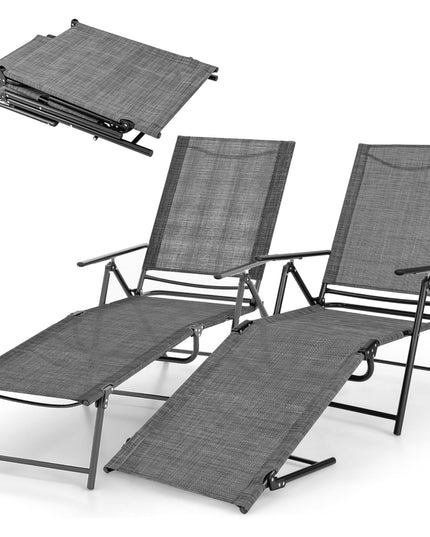 Giantex Lounge Chair Outdoor Set of 2 - Tanning Chair with 6 Adjustable Backrest