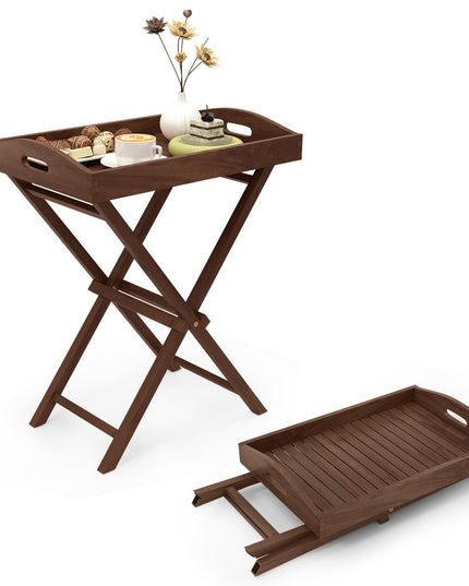 Giantex 28-Inches High Solid Teak Wood TV Tray Side Table