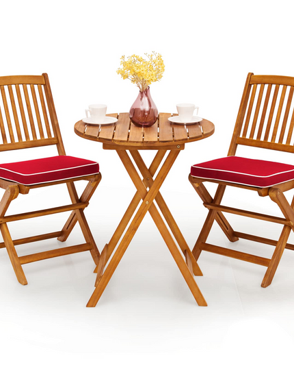 Giantex 3Pcs Patio Bistro Set, Wood Folding Table Set