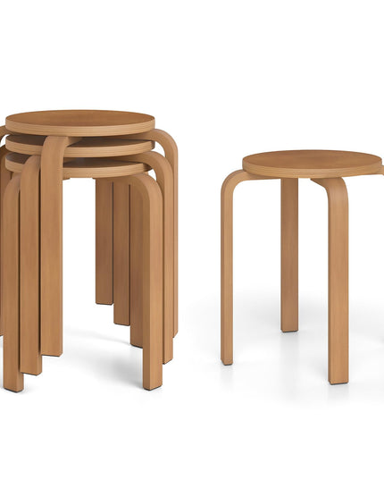 Lot de 4 tabourets empilables en bois courbé, tabourets de comptoir sans dossier de 45,7 cm de hauteur avec plateau rond, patins antidérapants en feutre