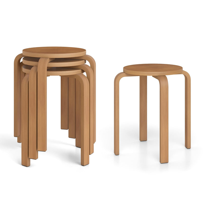 Lot de 4 tabourets empilables en bois courbé, tabourets de comptoir sans dossier de 45,7 cm de hauteur avec plateau rond, patins antidérapants en feutre