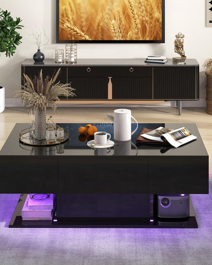 Giantex Modern LED Coffee Table - 2-Tier Center Table