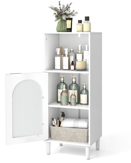 Giantex Bathroom Storage Cabinet with Removable Shelf & Fluted Tempered Glass Door