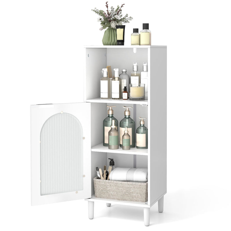 Giantex Bathroom Storage Cabinet with Removable Shelf & Fluted Tempered Glass Door