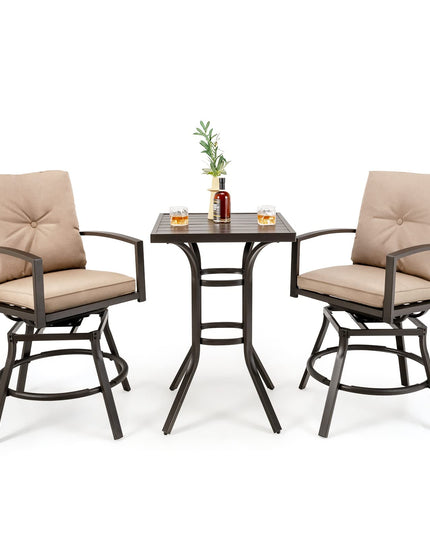 Giantex 3 Piece Patio Bar Set, All Weather Metal Outdoor Furniture Set, Bar Height Patio Table, Swivel High Bar Stool Chairs Set of 2