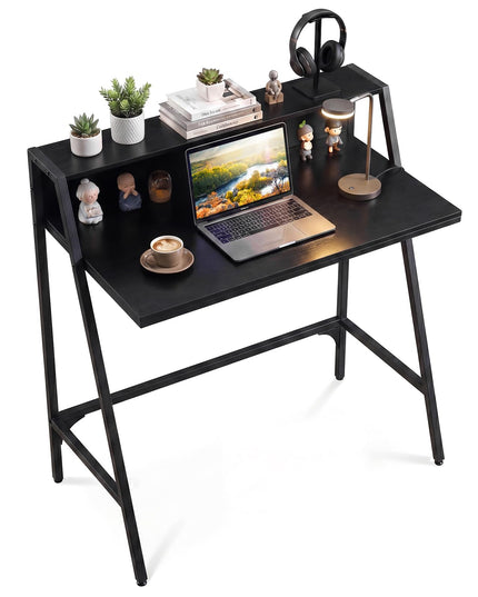 Giantex 31.5" Small Industrial Writing Desk with Raised Storage Shelf & Heavy-Duty Metal Frame