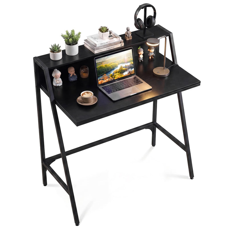 Giantex 31.5" Small Industrial Writing Desk with Raised Storage Shelf & Heavy-Duty Metal Frame