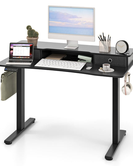 Giantex Electric Standing Desk with 2 Drawers, 48" /55"x 24" Height Adjustable Electric Stand Up Desk with Storage Shelf