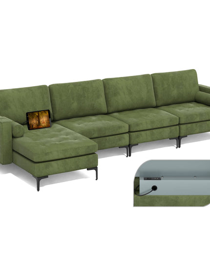 Giantex Sectional Sofa Couch, Convertible Sleeper with 2 or 1 USB Ports Socket