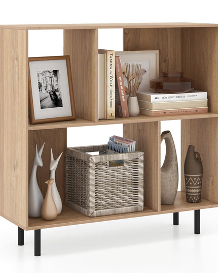 Giantex 3-Tier Bookcase, Modern Cube Bookshelf with 4 Compartments & Metal Legs, Minimalist Freestanding Storage Organizer